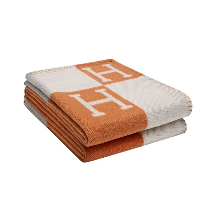 Chăn Hermès HM Avalon Throw Blanket Écru / Potiron Màu Cam