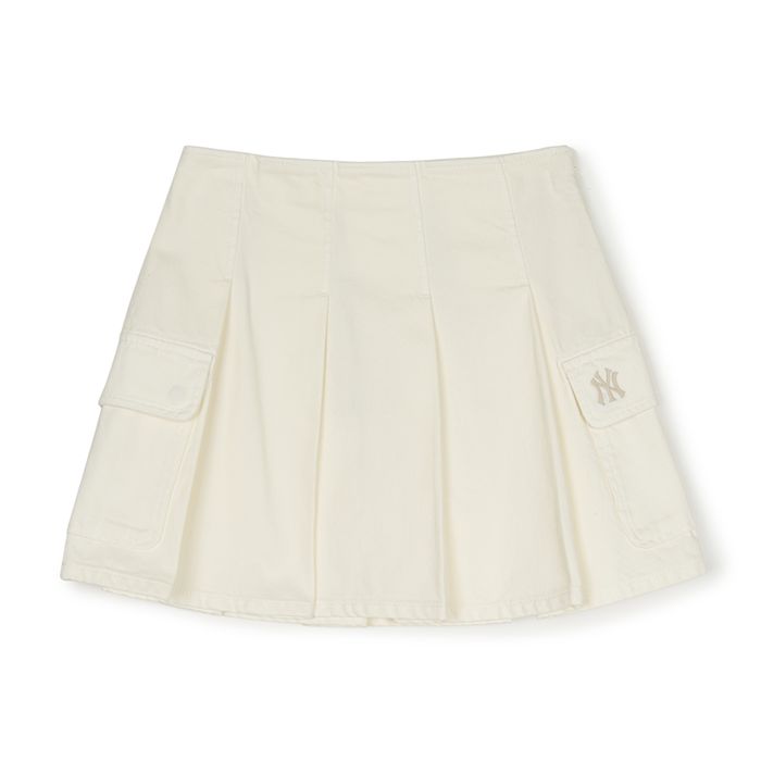 Chân Váy Xếp Ly Nữ MLB Basic Pleated Cargo Denim Skirt New York Yankees 3FDSB0153-50CRS Màu Kem