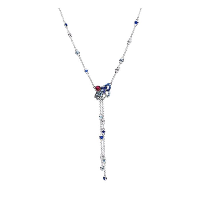 Dây Chuyền Nữ Pandora Blue/ Red Ruby Fan Y-Necklace 398183SRUMX Màu Xanh Bạc C_QP