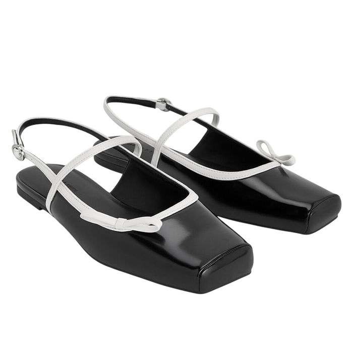 Giày Búp Bê Nữ Charles & Keith CNK Two-Tone Bow Slingback CK1-70381120 Màu Đen