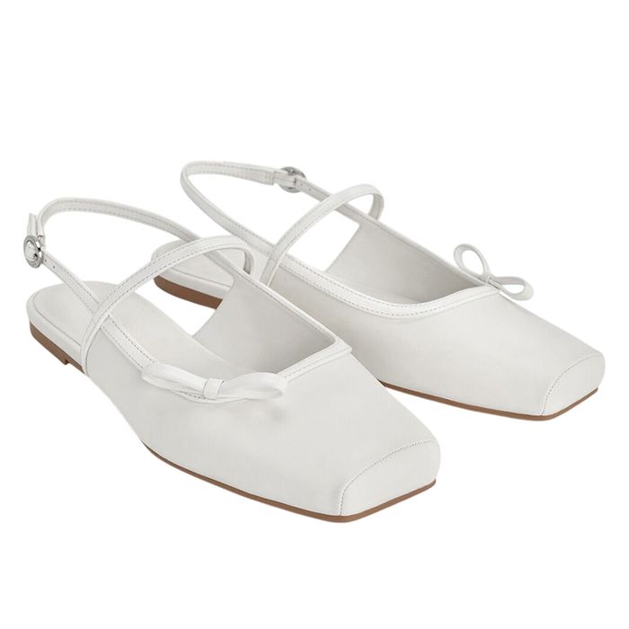 Giày Búp Bê Nữ Charles & Keith CNK Two-Tone Bow Slingback CK1-70381120 Màu Trắng