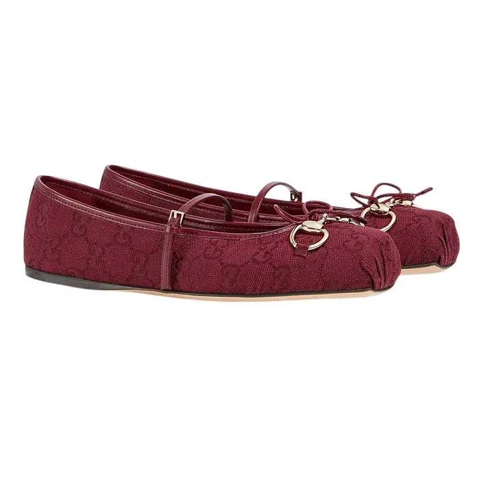 Giày Búp Bê Nữ Gucci Horsebit Ballet Flat Red Oginal GG Canvas 821220 FAD8F 8546 Màu Đỏ Size 36