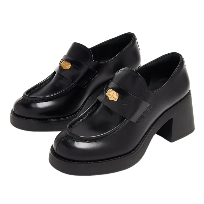 Giày Cao Gót Nữ Miu Miu Leather Penny Loafers Màu Đen 35.5