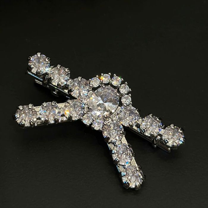 Kẹp Tóc Nữ Shushu/Tong Nơ Đá Màu Bạc