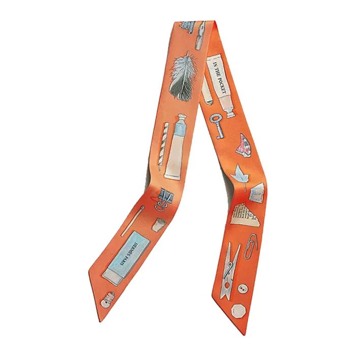 Khăn Lụa Nữ Hermès In The Pocket Twilly Abricot / Vert Amande / Jaune Pale Màu Cam
