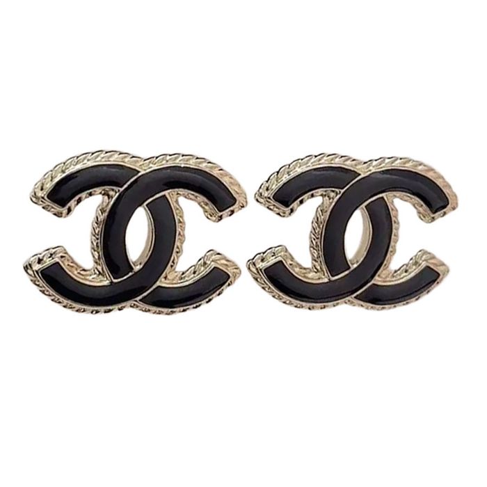 Khuyên Tai Nữ Chanel Turn Lock Gold Frame Black Light Gold  Earrings Màu Đen - Vàng