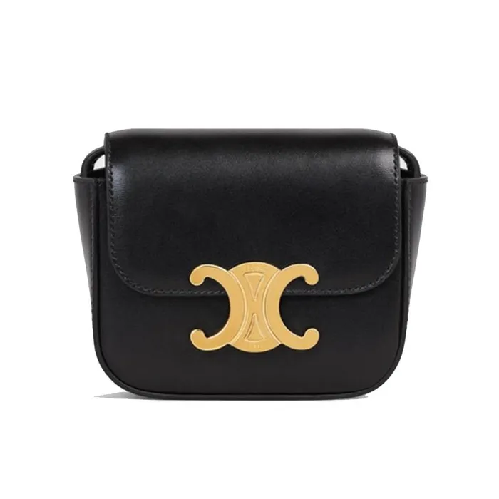 Túi Đeo Chéo Nữ Celine Mini Triomphe In Shiny Calfskin Black Crossbody Bag Màu Đen