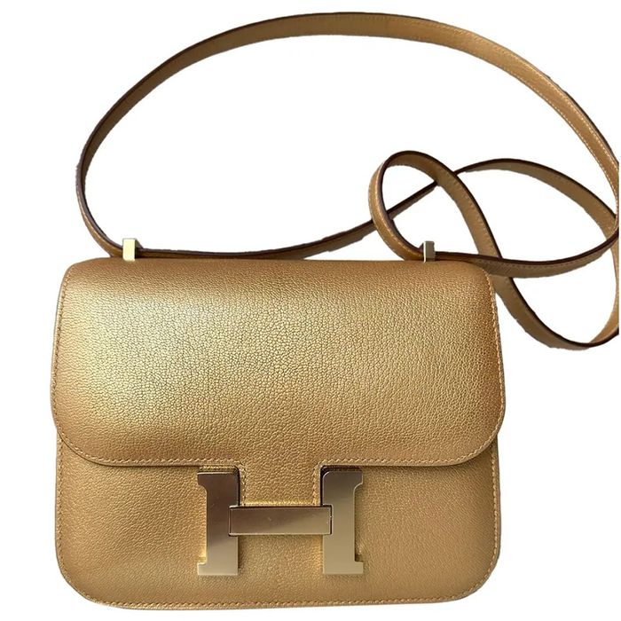 Túi Đeo Chéo Nữ Hermès Constance Leather Handbag Màu Vàng Gold