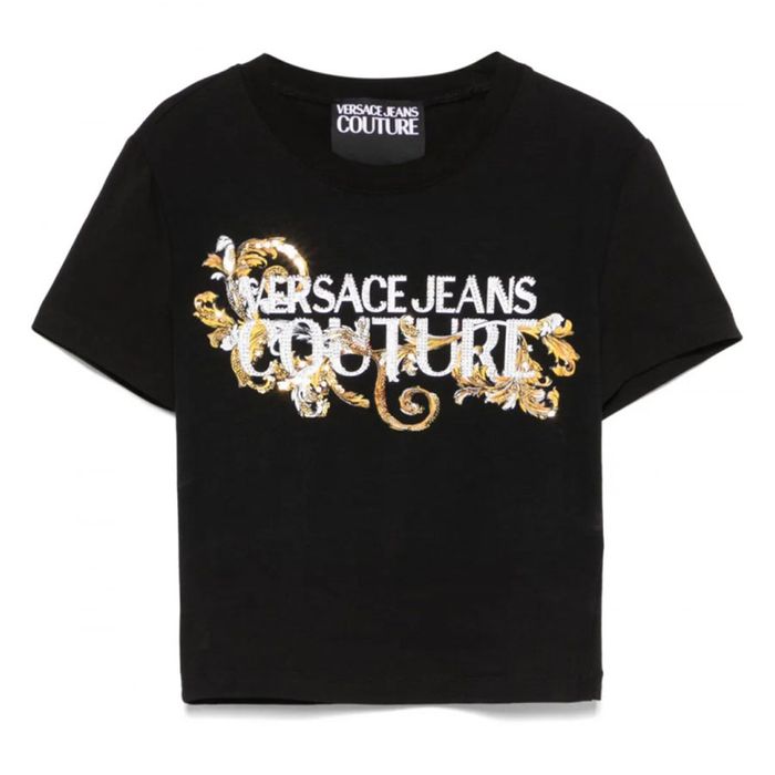Áo Croptop Nữ Versace Barooque Crop T-Shirt 78HAHC05 CJ02C G89 Màu Đen Size M