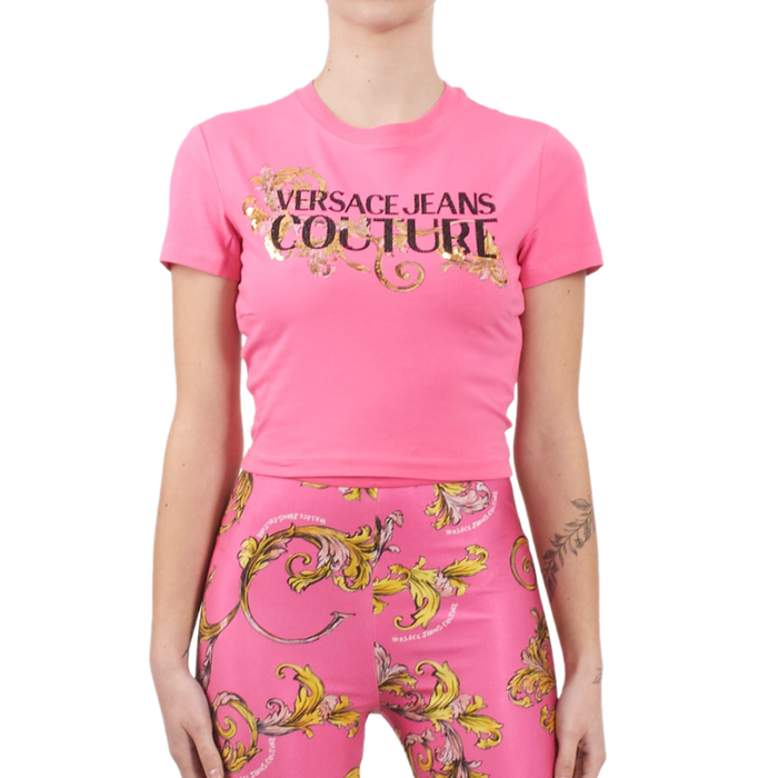 Áo Croptop Nữ Versace Jeans Couture T-Shirt 78HAHC05 CJ02C 494 Màu Hồng Size S