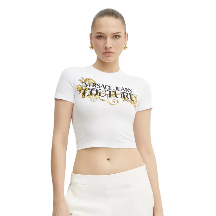 Áo Croptop Nữ Versace Jeans Couture T-Shirt 78HAHC05 CJ02C G03 Màu Trắng Size M