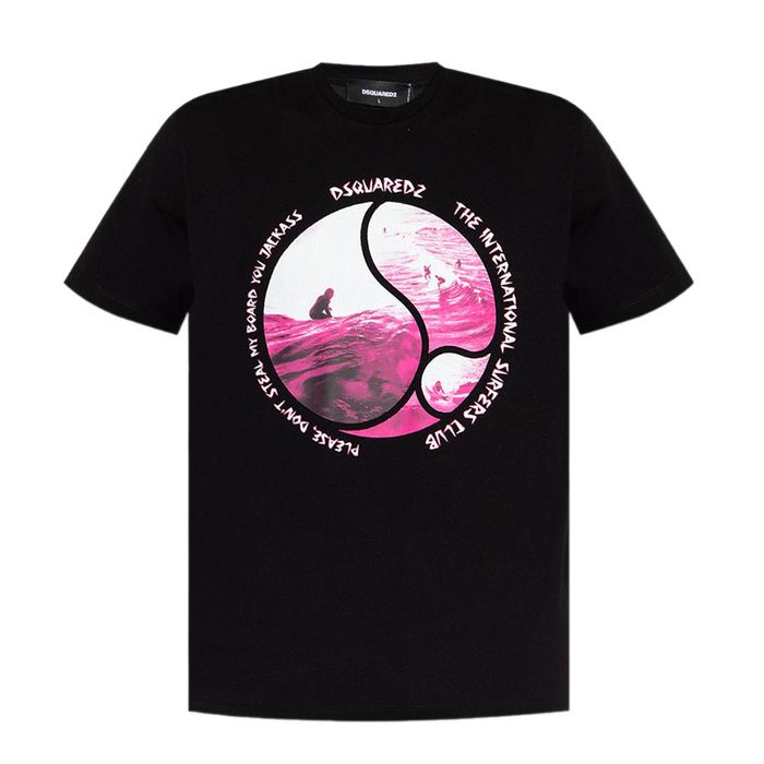 Áo Phông Nam Dsquared2 Black With Logo Surfer Print S71GD1248 S23009 900 Tshrit Màu Đen Size S