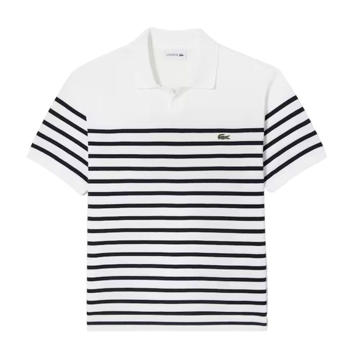 Áo Polo Nam Lacoste Men's Classic Fit Open Collar Marine Stripe PH3111 55GO 001 Màu Trắng/Đen Size 5