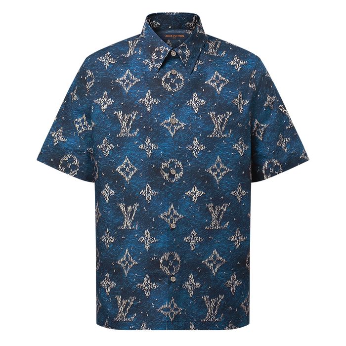 Áo Sơ Mi Cộc Tay Nam Louis Vuitton LV Họa Tiết Monogram 1AHVTZ Màu Xanh Size S