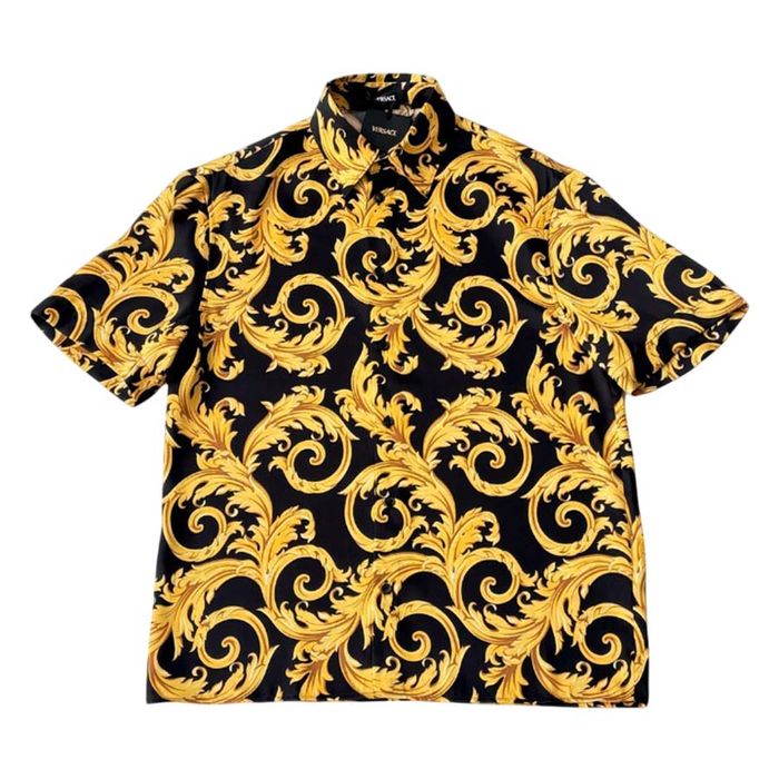 Áo Sơ Mi Cộc Tay Nam Versace Baroque Short Sleeve Shirt Black And Gold 1010103 1A13761 5B000 Màu Vàng Đen Size 46