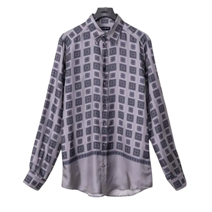 Áo Sơ Mi Nam Dolce & Gabbana D&G Printed Long Sleeve Silk G5AR5T FP1HR X0804 Màu Xám Size 39