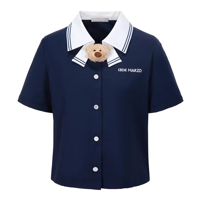 Áo Sơ Mi Nữ 13 De Marzo Bear Sailor Collar Shirt Navy Blue Màu Xanh Navy