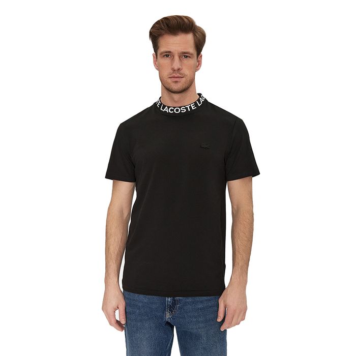 Áo Thun Nam Lacoste Men's Straight-Leg Tshirt Stretch Fabric Jacquard Collar TH9582-031 Màu Đen Size 3