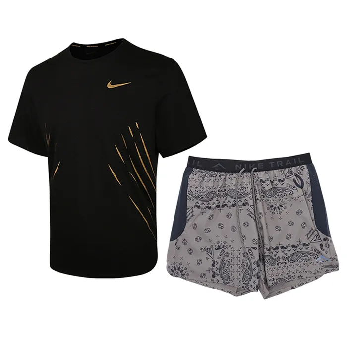 Bộ Thể Thao Nam Nike Men's Dri-Fit Short Sleeve Drying Running Top Country Quick Màu Đen Xám Size S (Form Á)