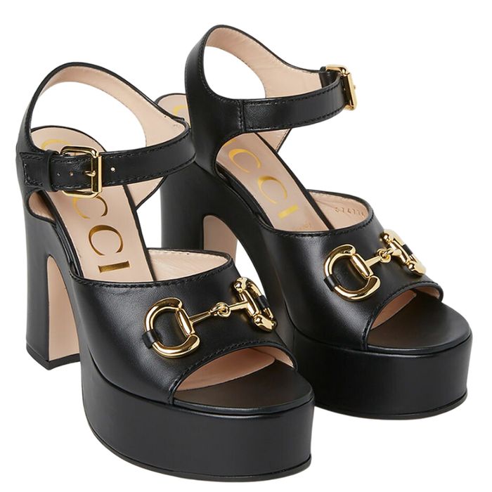 Dép Cao Gót Nữ Gucci Horsebit Platform Sandals In Black Màu Đen Size 37.5