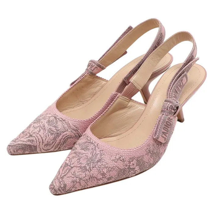 Giày Cao Gót Nữ Dior Pink/Grey Floral Jacquard J'Adior Slingback Pumps Màu Hồng Size 36.5