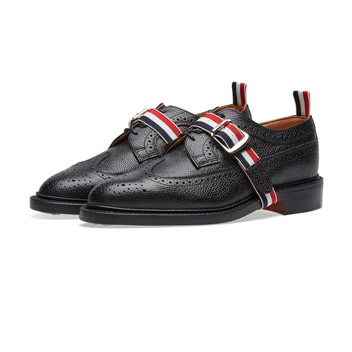 Giày Tây Nam Thom Browne Grosgrain Strap Longwing Brogue Màu Đen