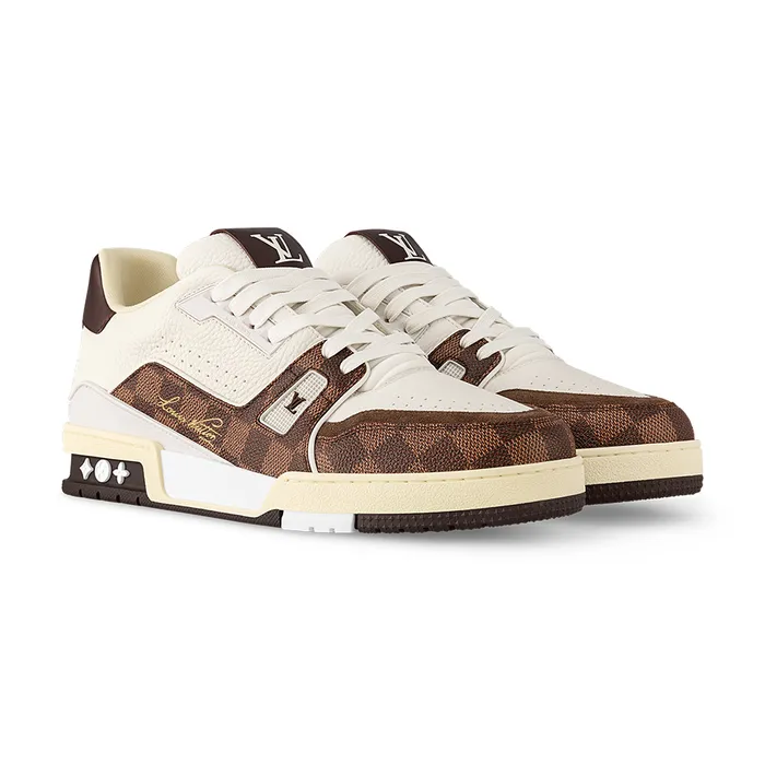 Giày Thể Thao Nam Louis Vuitton LV Trainer Damier 1ACV5N Màu Nâu Trắng Size 39.5