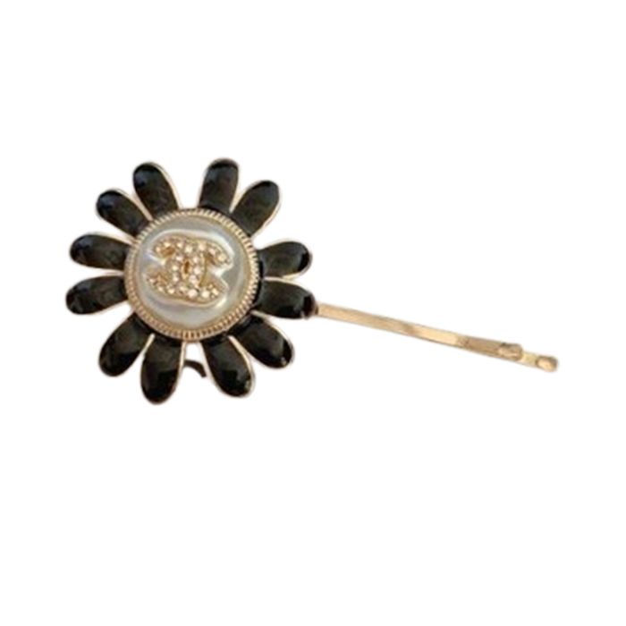 Kẹp Tóc Chanel Black Oil Drop Flower Hairpin Màu Đen Vàng