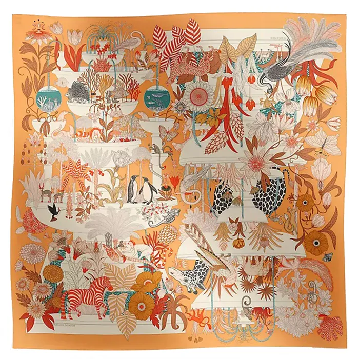 Khăn Nữ Hermès Precious Paradise Scarf 90 Abrikko /Vaniu /Coraiyu Màu Cam