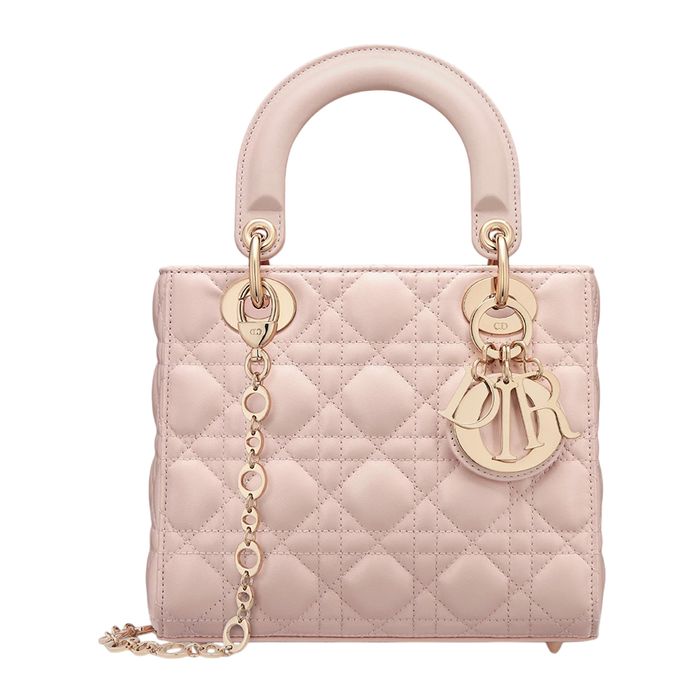 Túi Xách Tay Nữ Dior Small Lady Dior Bag Powder Pink Cannage Lambskin M0618ONGE_M413 Màu Hồng