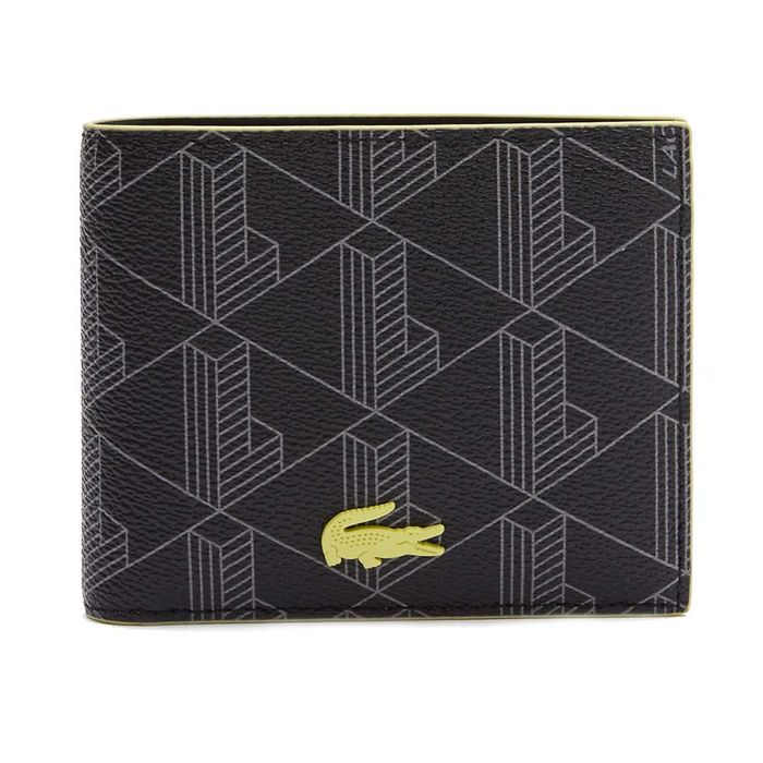 Ví Nam Lacoste The Blend Neon Details Crocodile Monogram Canvas Wallet Màu Đen