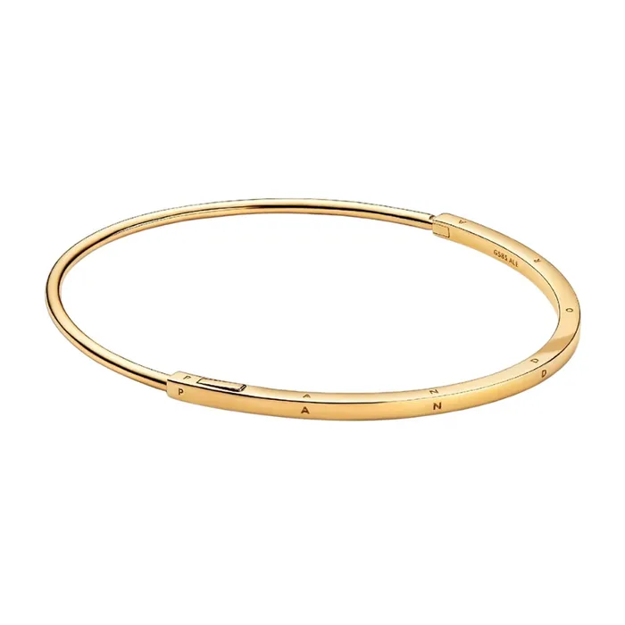Vòng Đeo Tay Nữ Pandora Signature I-D bangle 14k Gold Màu Vàng