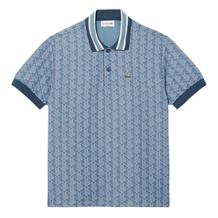 Áo Polo Nam Lacoste Classic With Contrast Collar And Monogram Jacquard DH1417 51 HGI Màu Xanh Nhạt Size 5
