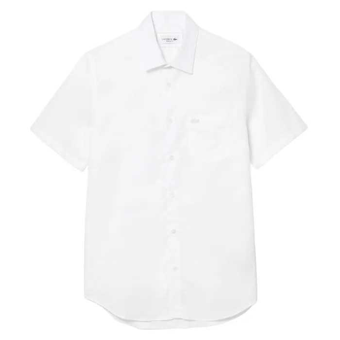 Áo Sơ Mi Cộc Tay Nam Lacoste Regular Fit Solid Cotton Shirt CH8528 51 001 Màu Trắng Size 38