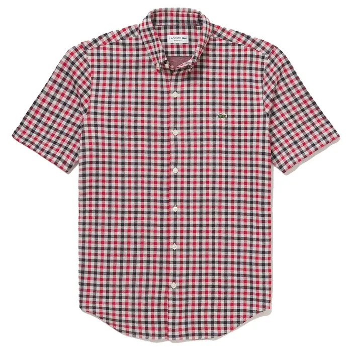 Áo Sơ Mi Cộc Tay Nam Lacoste Tattersall Knit Shirt Tricolor CH9874-HDE Màu Đỏ Kẻ Size 39