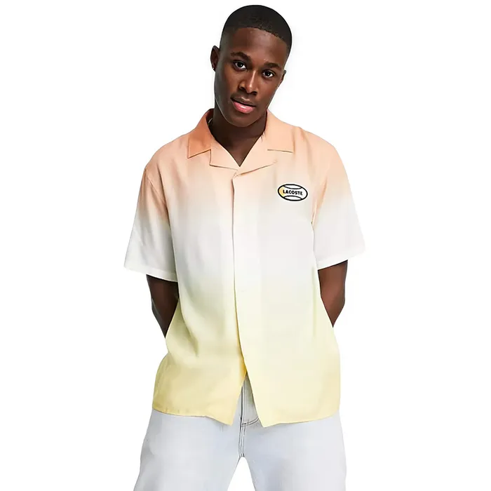 Áo Sơ Mi Cộc Tay Nam Lacoste Tie Dye Shirt In Peach Màu Vàng Cam Size S