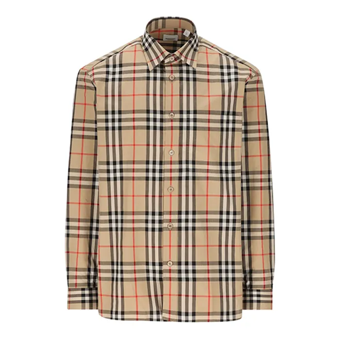 Áo Sơ Mi Nam Burberry Long Sleeved Checked Buttoned Shirt 8070577 Màu Be Size L (Form To 1)