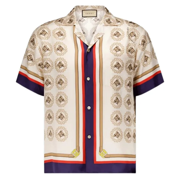 Áo Sơ Mi Nam Gucci Horse Graphic Silk 740319 Màu Kem Size 46