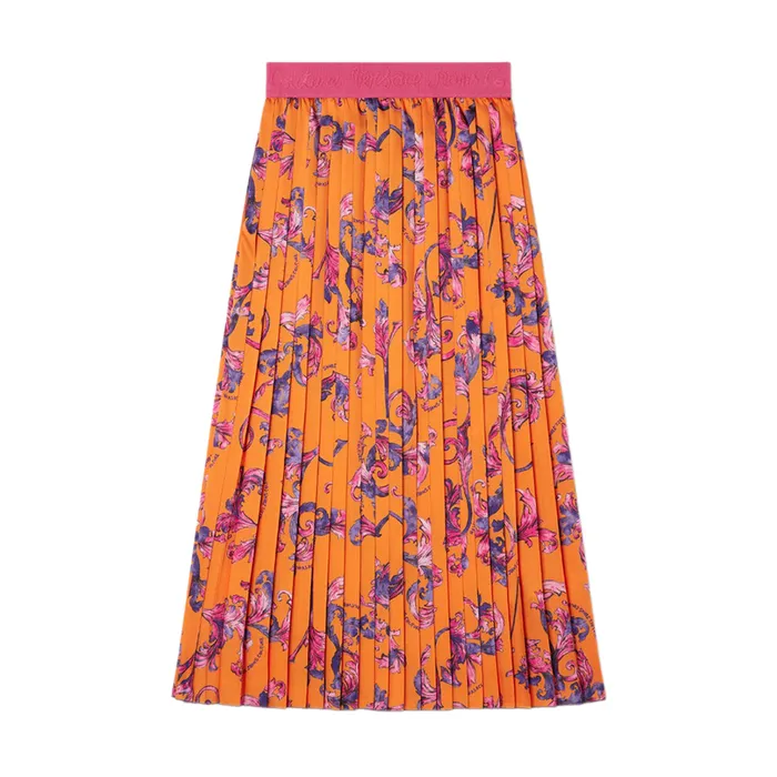 Chân Váy Nữ Versace Jean Couture Pleated Skirt 78HAE805 NS574 565 Màu Cam Size 42