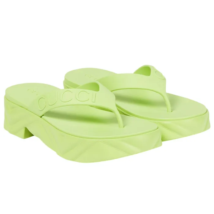 Dép Xỏ Ngón Nữ Gucci Logo Embossed Rubber Slides Màu Xanh Lá Size 37
