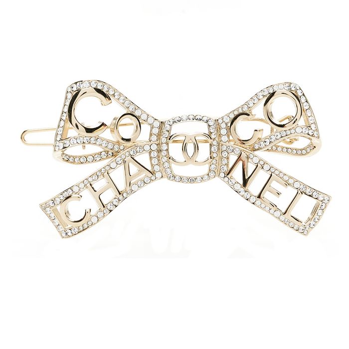 Kẹp Tóc Nữ Chanel Metal Crystal Bow Tiful Cc Hair Clip Gold Màu Vàng