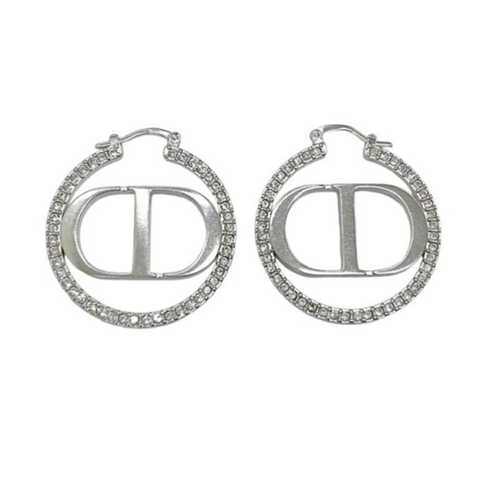 Khuyên Tai Nữ Dior Dior 30 Montaigne Silver Rhinestone Hoop Earrings Màu Bạc