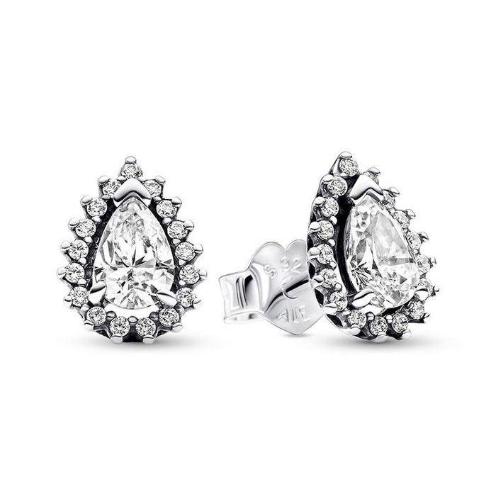 Khuyên Tai Nữ Pandora Sparkling Pear Halo Stud Earrings 292834C01 Màu Bạc