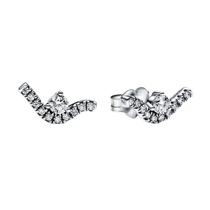 Khuyên Tai Nữ Pandora Sparkling Wave Stud Earrings Sterling Silver Sparkling Wave With Clear Zirconia 292544C01 Màu Bạc Trắng