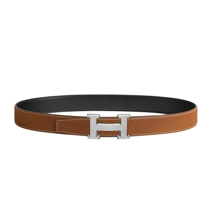 Thắt Lưng Nam Hermès H Guillochee Belt Buckle & Reversible Leather Strap 32mm Noir/Gold Hai Mặt Màu Đen/Nâu Size 85