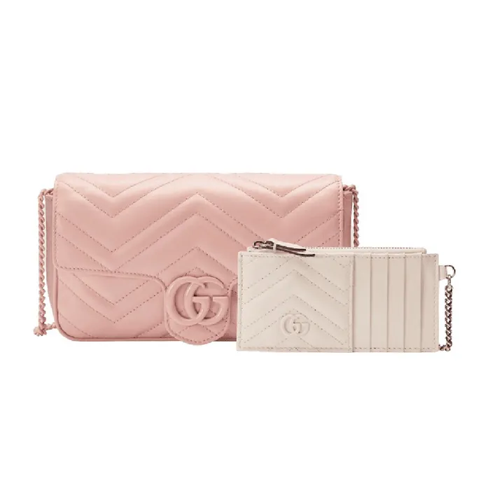 Túi Đeo Chéo Nữ Gucci GG Marmont Super Mini Bag Pink Màu Hồng (Kèm Ví Đựng Thẻ)