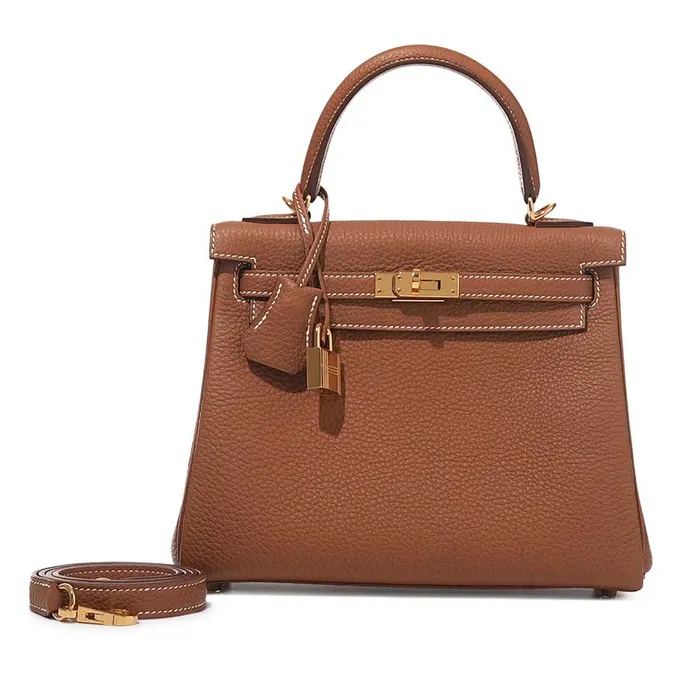 Túi Xách Tay Nữ Hermès Gold Togo Kelly 25 Retourne Gold Hardware Màu Nâu