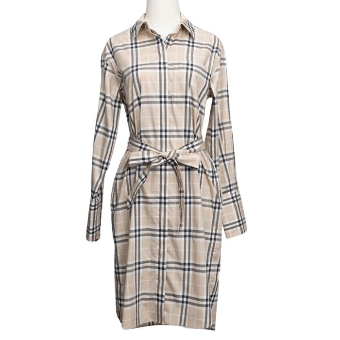 Váy Nữ Burberry Soft Fawn Check Cotton Belted Dress Beige 8104401 Màu Be Size 6