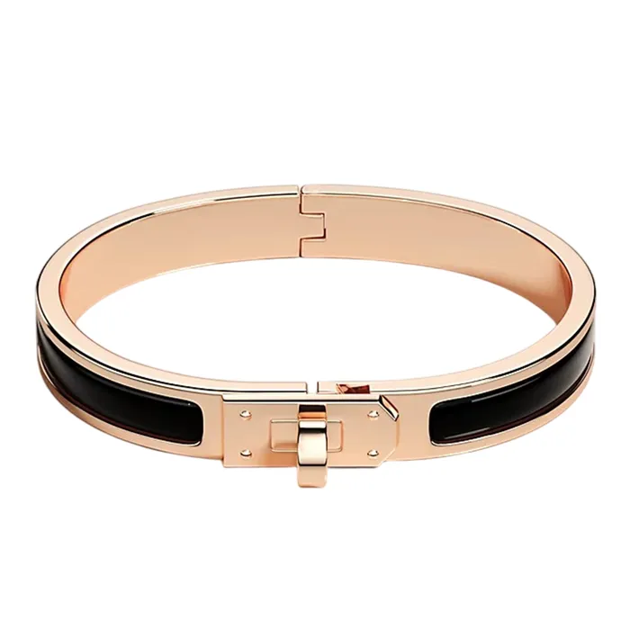 Vòng Đeo Tay Nữ Hermès Mini Clic Kelly Bracelet H200004FO01PM Màu Đen/ Vàng Hồng