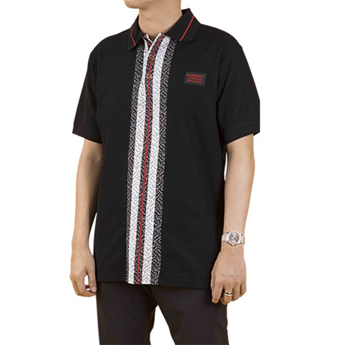 Áo Polo Nam Burberry Monogram Stripe Shirt Màu Đen Họa Tiết Size S